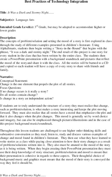 It Was a Dark and Stormy Night Lesson Plan