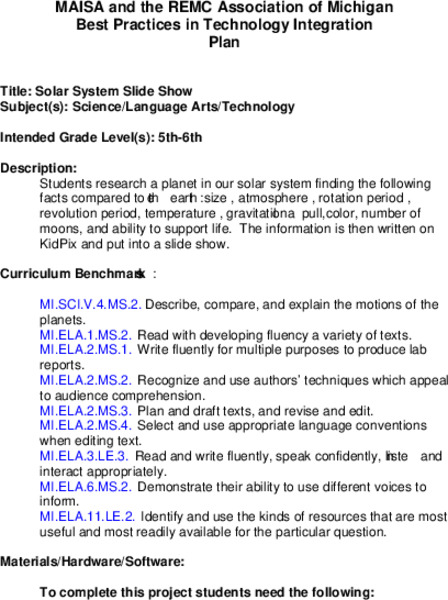 Solar System Slide Show Lesson Plan