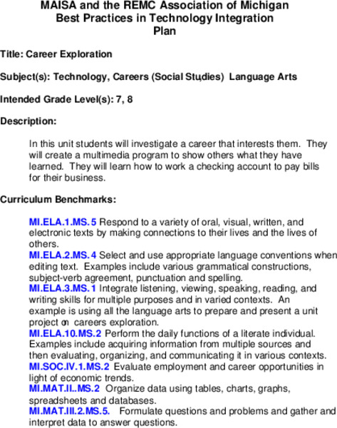 Career Exploration Lesson Plan