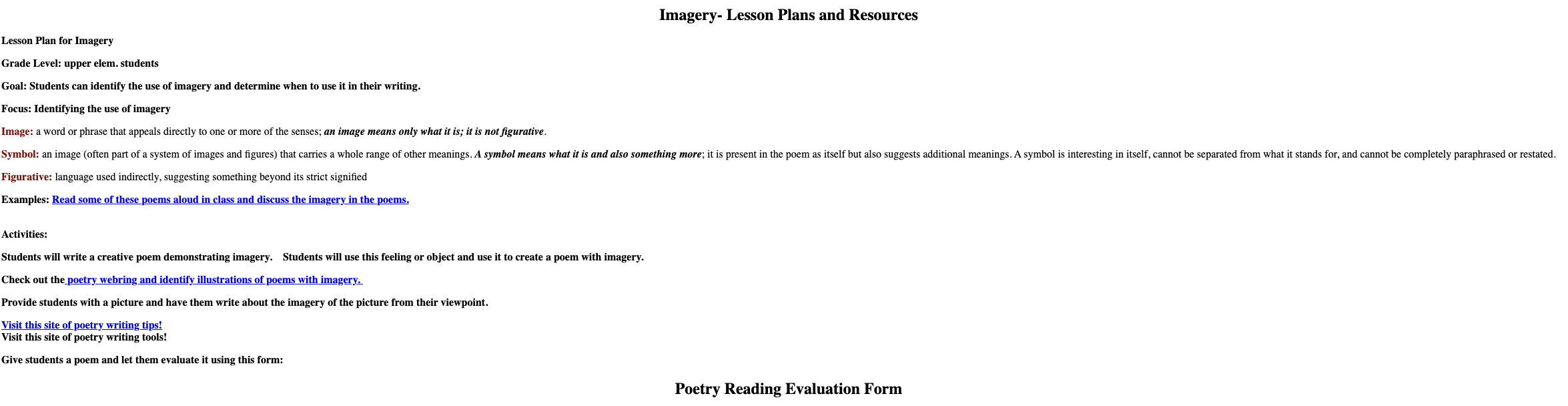 Imagery Lesson Plan