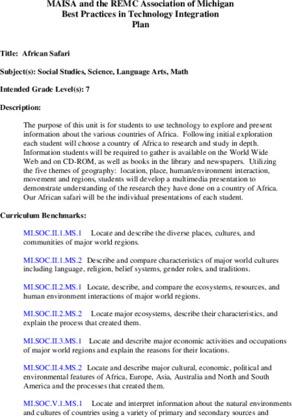 African Safari Lesson Plan