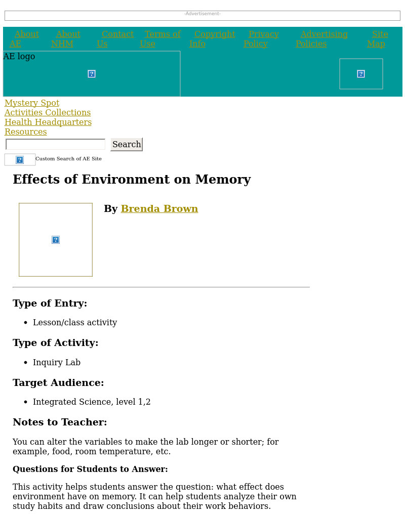Effects of Environment on Memory Lesson Plan