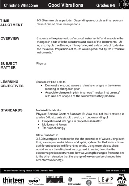 Good Vibrations Lesson Plan