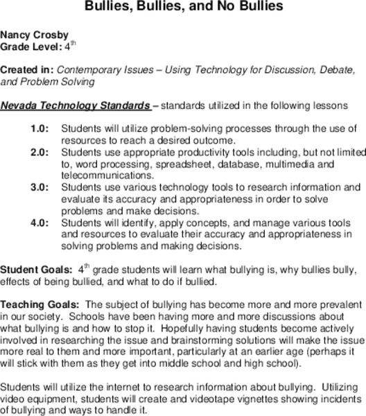 Bullies, Bullies, and No Bullies Lesson Plan