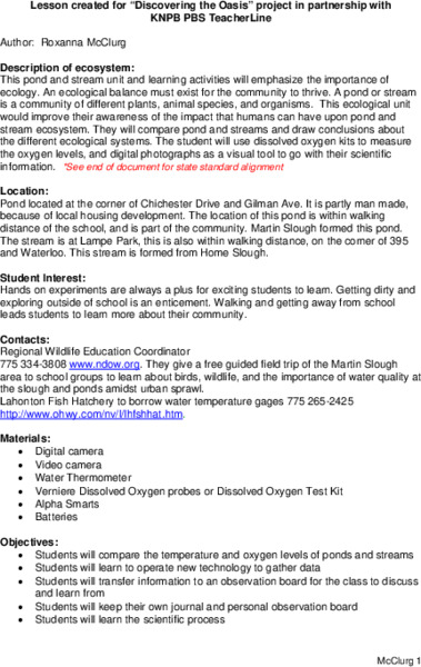 Discovering The Oasis Lesson Plan