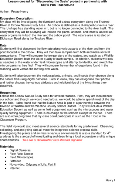 Discovering the Oasis Lesson Plan