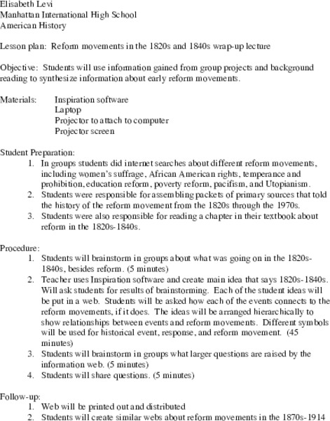 Reform Movements Lesson Plan
