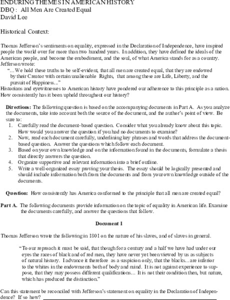 All Men Are Created Equal Lesson Plan