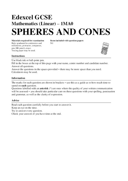 Spheres and Cones Assessment