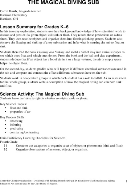 The Magical Diving Sub Lesson Plan