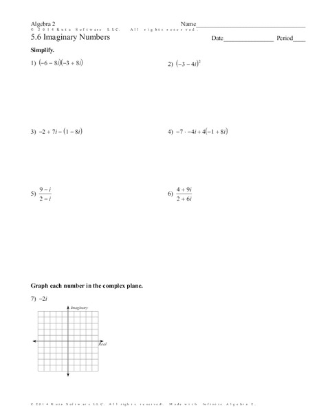 Imaginary Numbers Worksheet