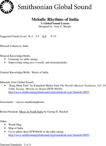Melodic Rhythms of India Lesson Plan