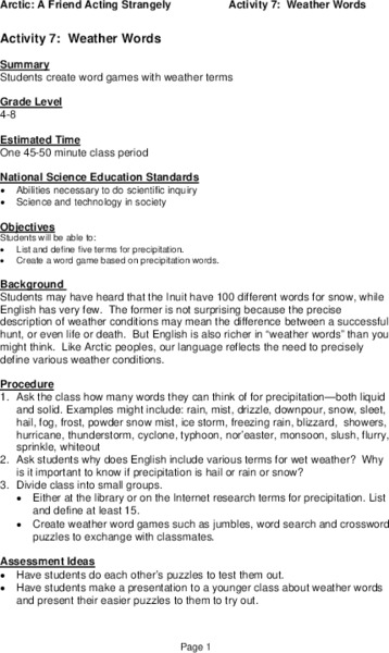 Weather Words Lesson Plan