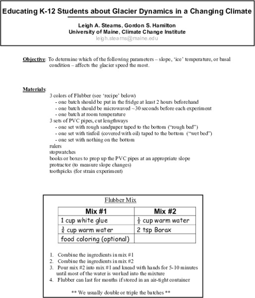 Educating K-12 Students about Glacier Dynamics in a Changing Climate Lesson Plan