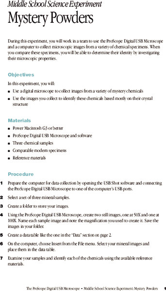 Mystery Powders Lesson Plan