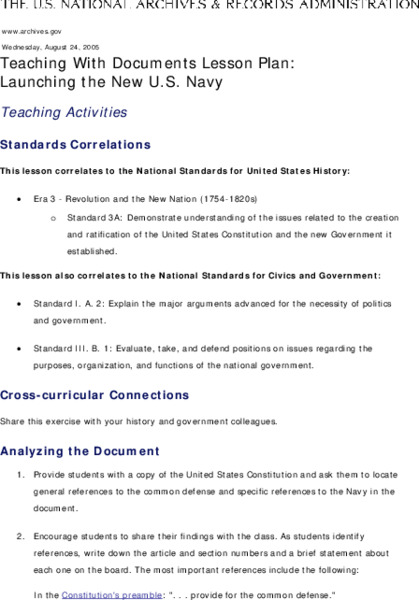 Launching the New U.S. Navy Lesson Plan