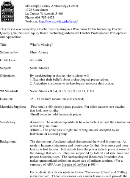 What's Missing? Lesson Plan