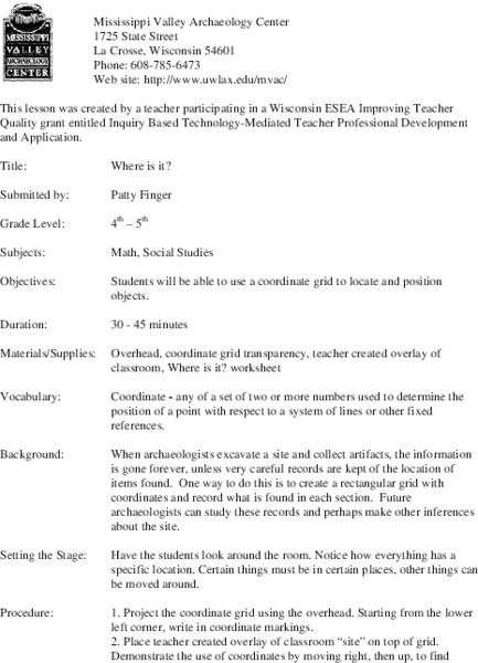 Where is it? Lesson Plan