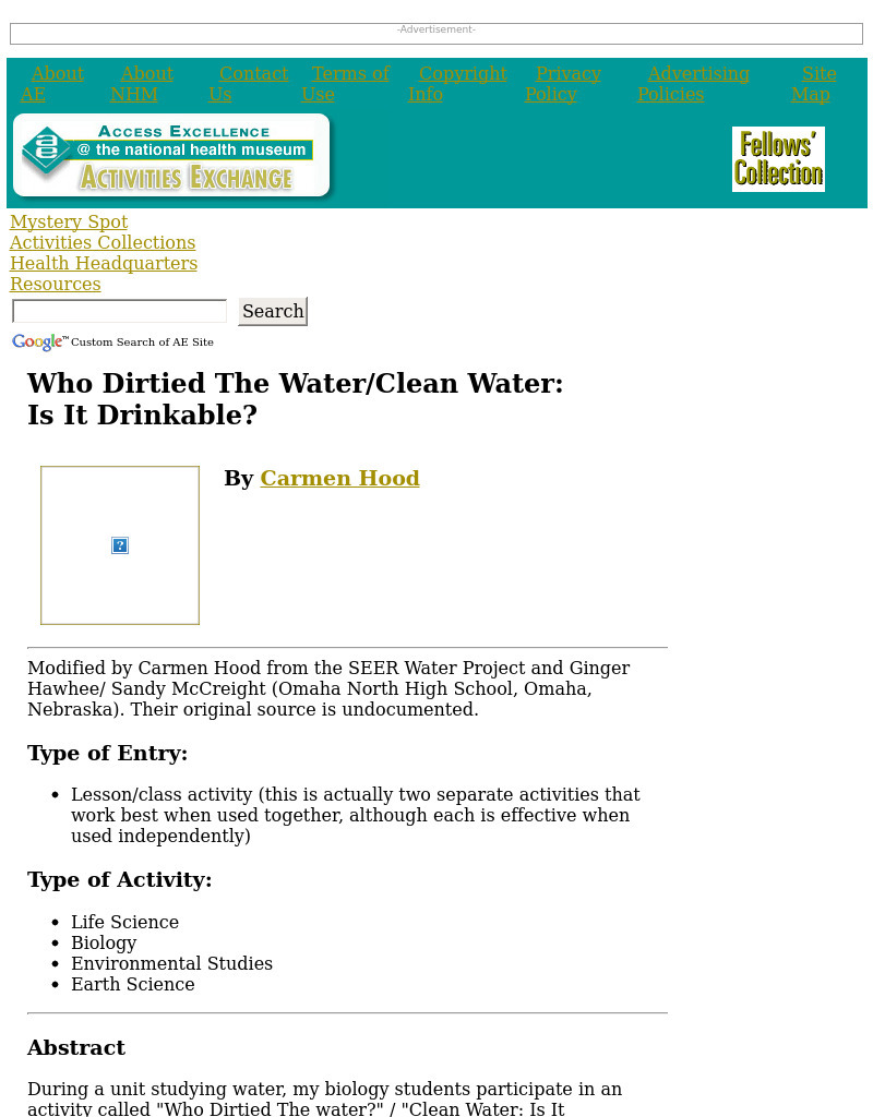 Who Dirtied The Water/Clean Water: Is It Drinkable? Lesson Plan