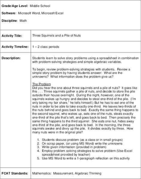 Three Squirrels and a Pile of Nuts Lesson Plan