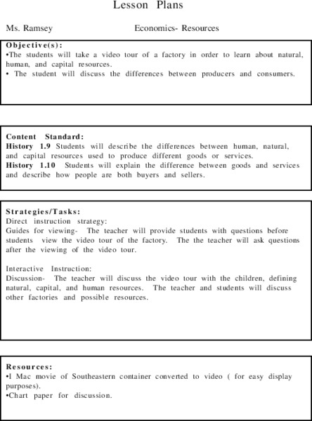 Resources Lesson Plan