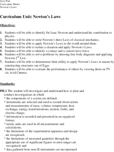 Newton's Laws Lesson Plan