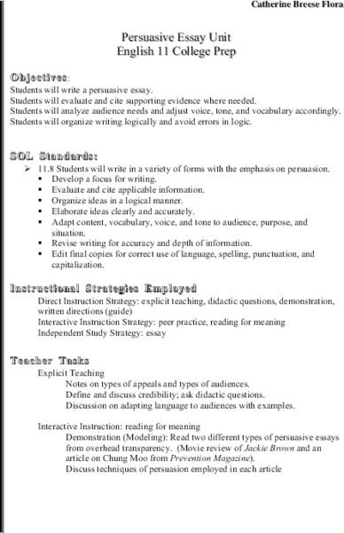 Persuasive Essays Lesson Plan