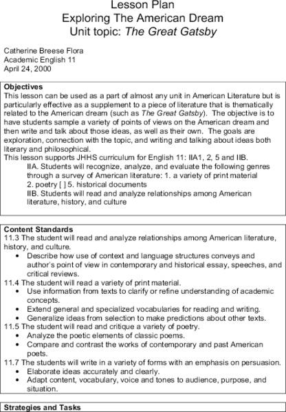 The Great Gatsby Lesson Plan
