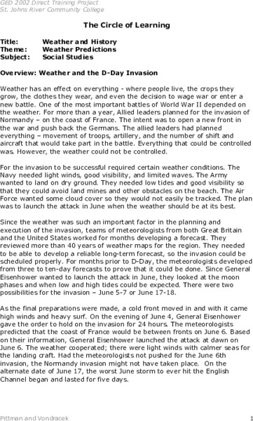 Weather and the D-Day Invasion Lesson Plan