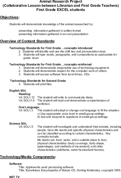 Animal Research Project Lesson Plan