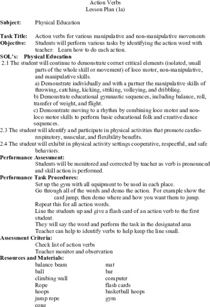 Action Verbs Lesson Plan
