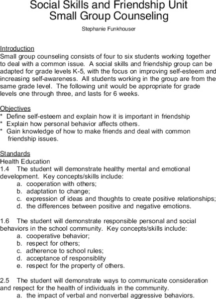 Small Group Counseling Lesson Plan