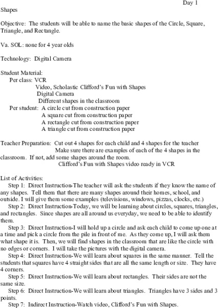 Shapes Lesson Plan