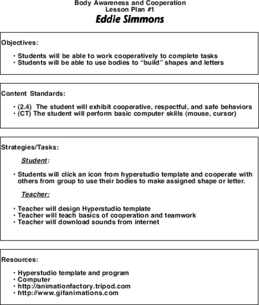 Body Awareness and Cooperation Lesson Plan