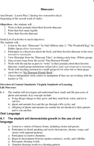Dinosaurs Lesson Plan