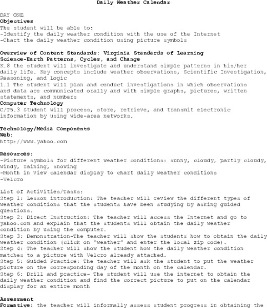 Daily Weather Calendar Lesson Plan