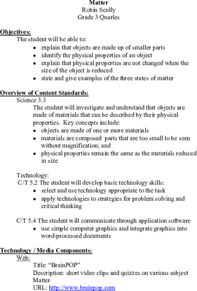Matter Lesson Plan