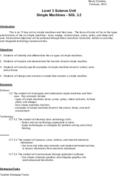 Simple Machines Lesson Plan