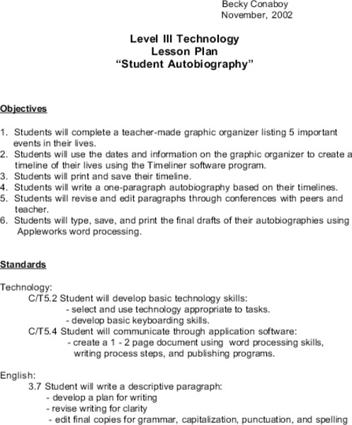 Student Autobiography Lesson Plan