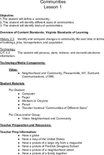 Communities Lesson Plan