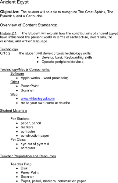 Ancient Egypt Lesson Plan