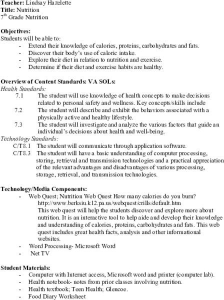 Nutrition Lesson Plan