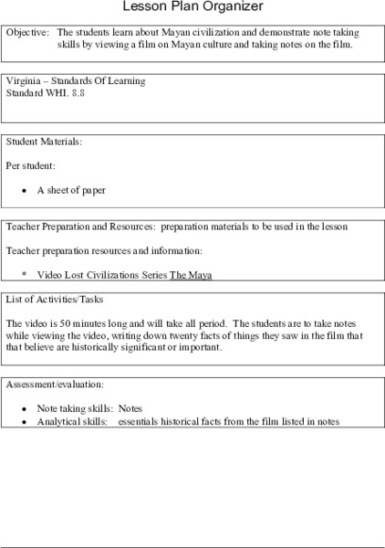 Mayan Civilization Lesson Plan