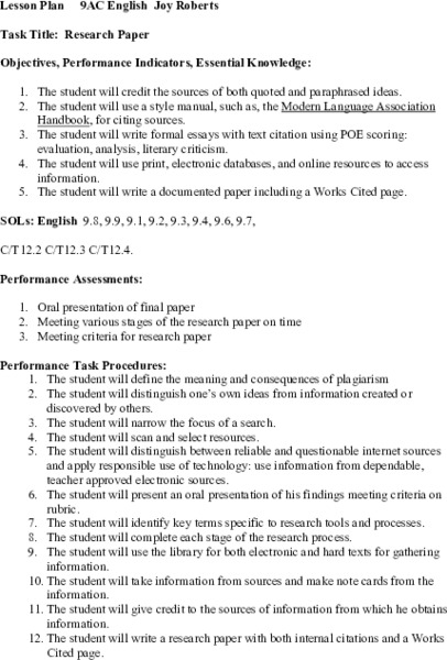 Research Paper Lesson Plan