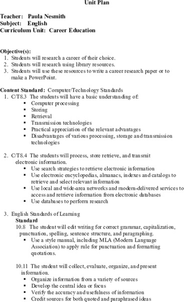 Career Education Lesson Plan