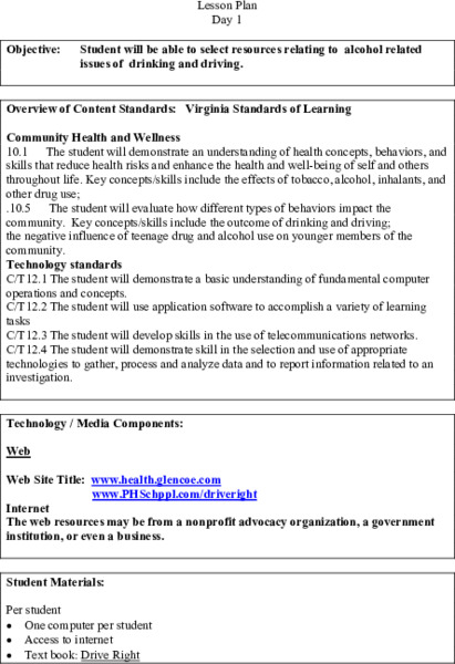 Drinking and Driving Lesson Plan