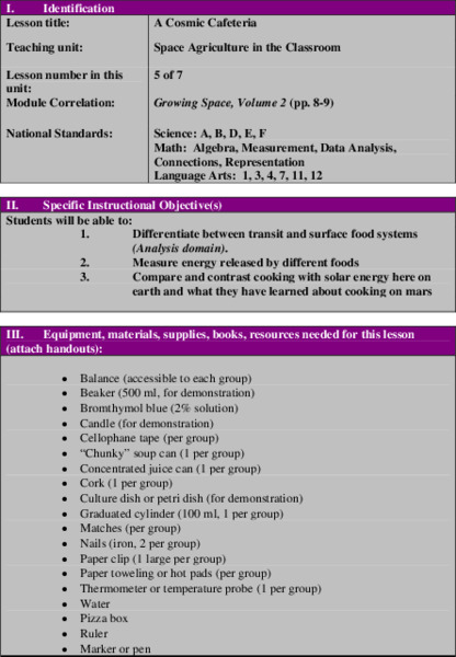 A Cosmic Cafeteria Lesson Plan