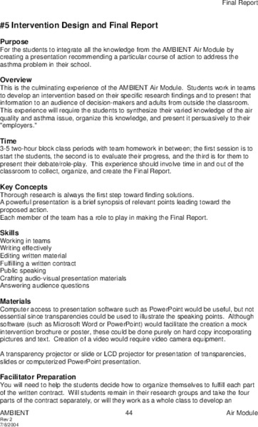 Intervention Design and Final Report Lesson Plan