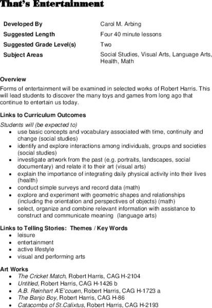 That's Entertainment Lesson Plan