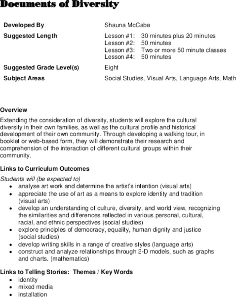Documents of Diversity Lesson Plan